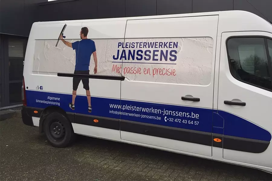 Aalst autobestickering bestickering camionnette Pleisterwerken Janssens